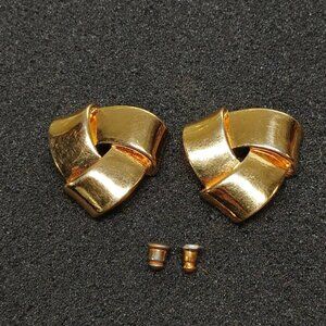 Gold Tone Triangle Knot Earrings Post Back Sculptural Fold 1” 1980s Statement